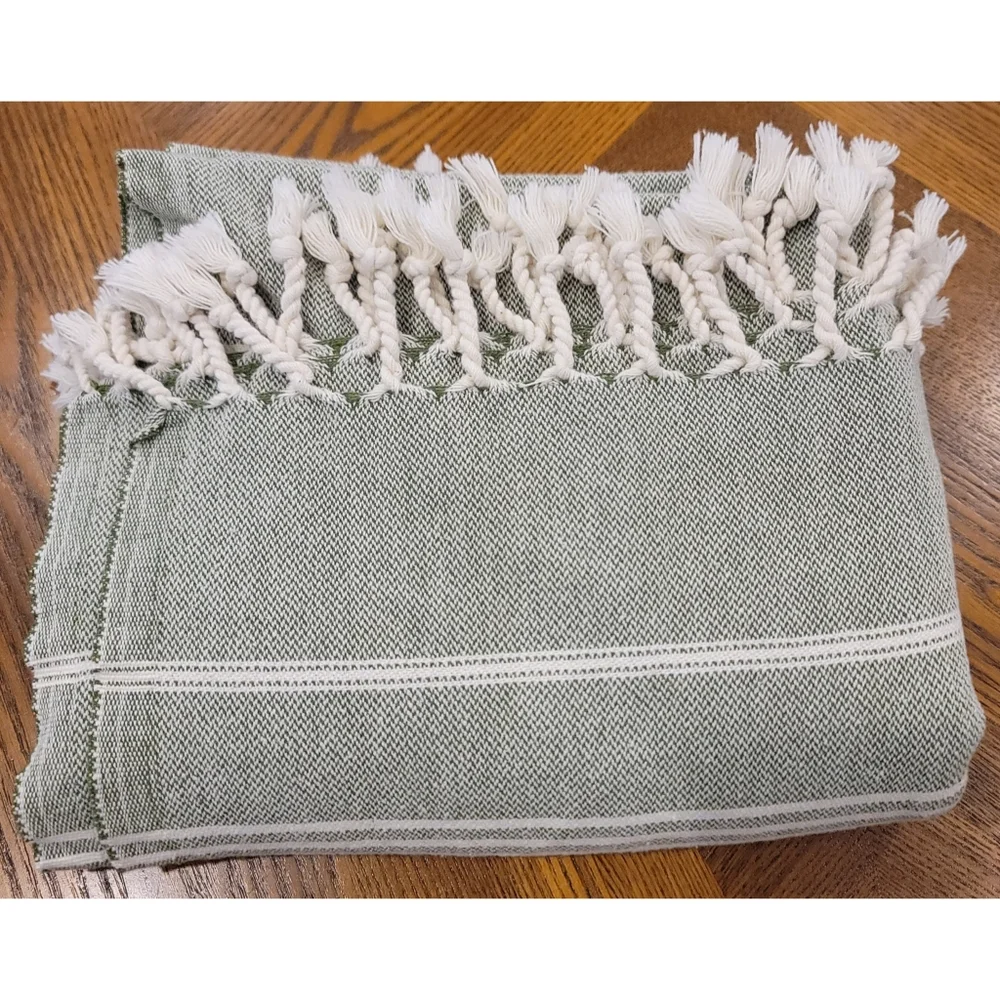Aubrey personalized Turkish green striped Beach Towel blanket